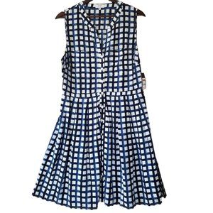 crown & ivy Navy and White Sleeveless Gingham Midi Dress